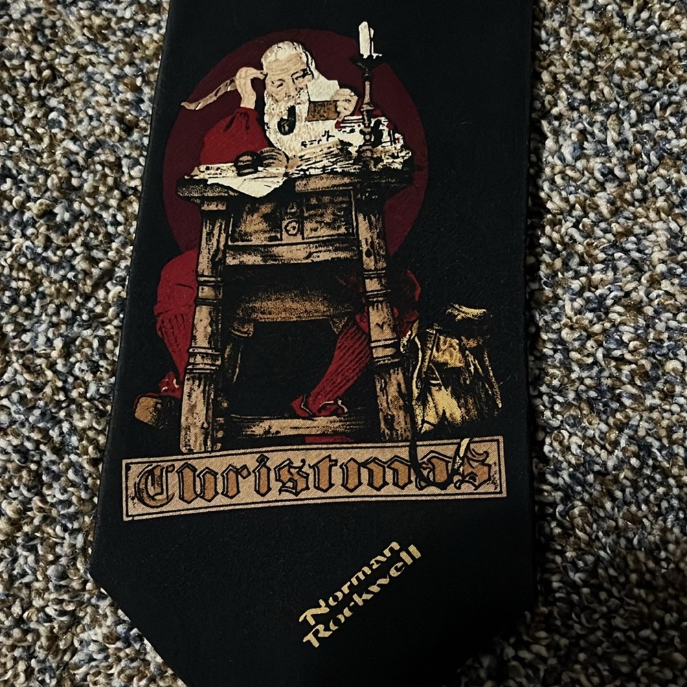 Vintage 1994 Norman Rockwell Christmas Santa all silk tie Saturday Evening Post